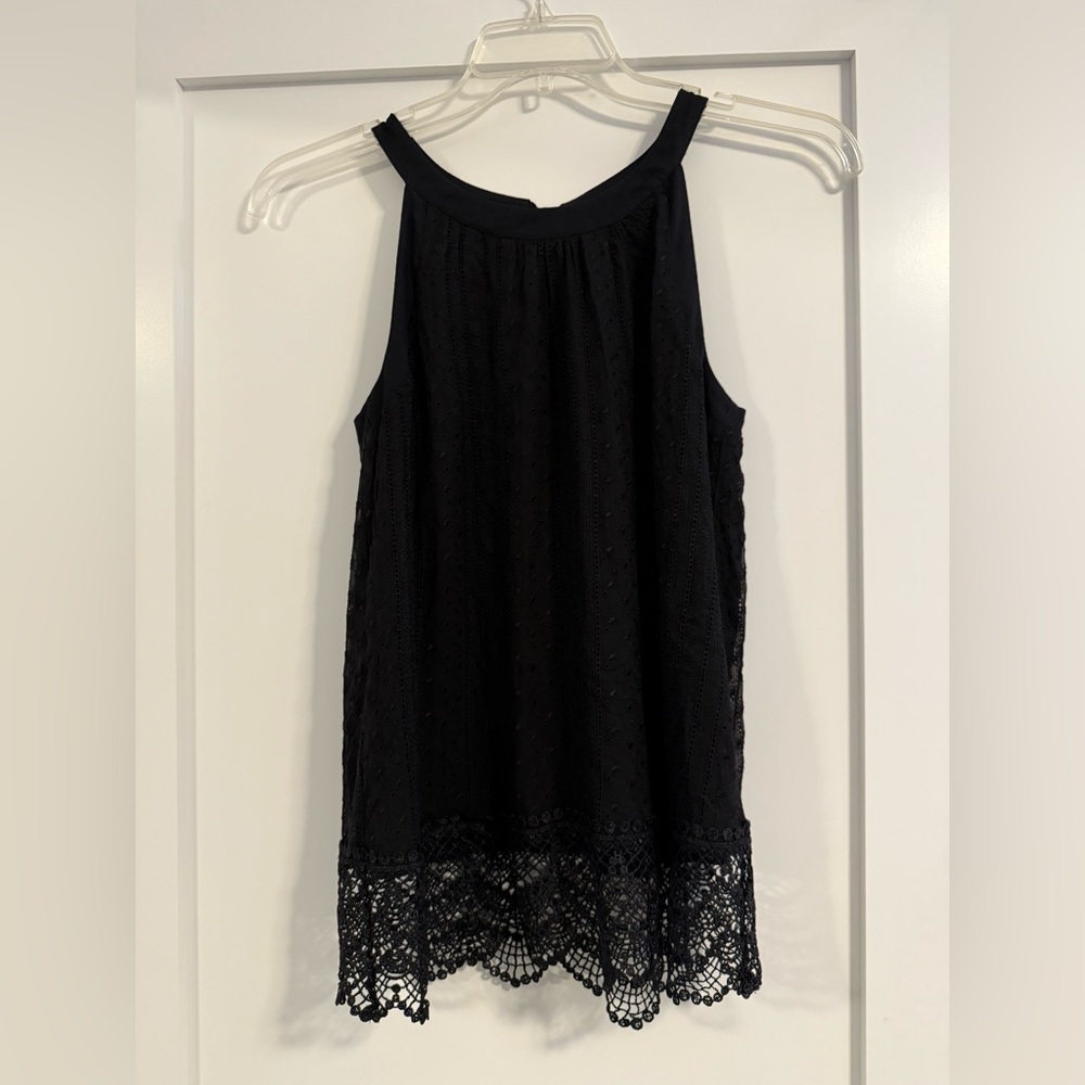 Ella Moss black silk halter top w/ tie at back of collar